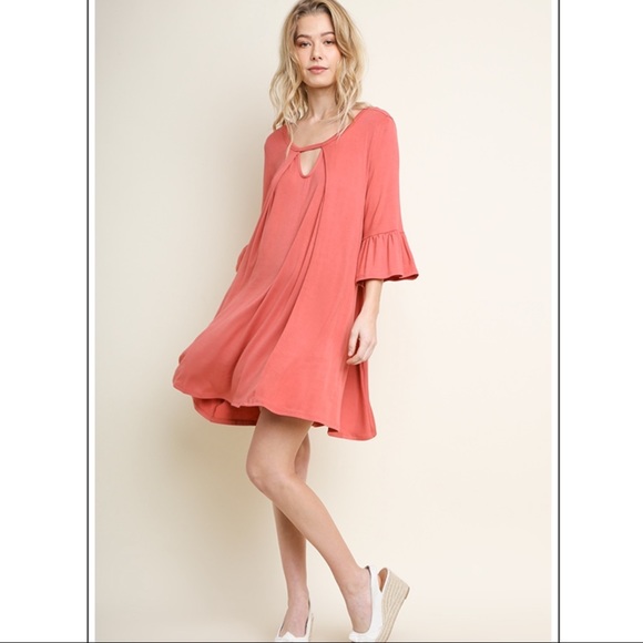 Mini Bell Sleeve Keyhole Dress - Picture 2 of 5